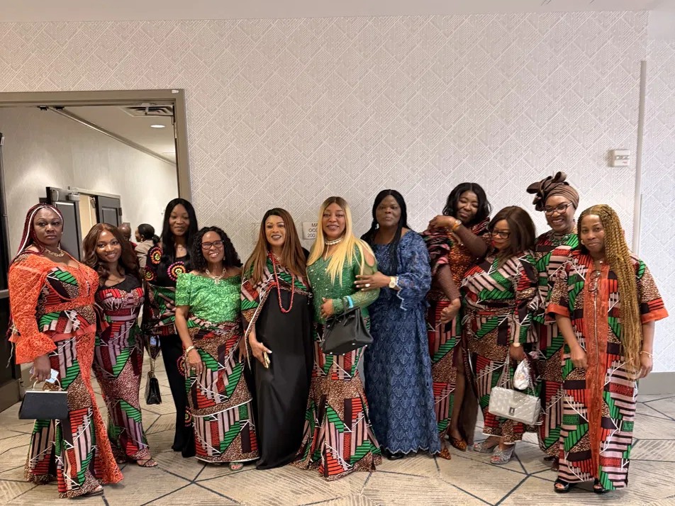 Women of the DFW Ngwa community gathered in coordinated cultural attire.